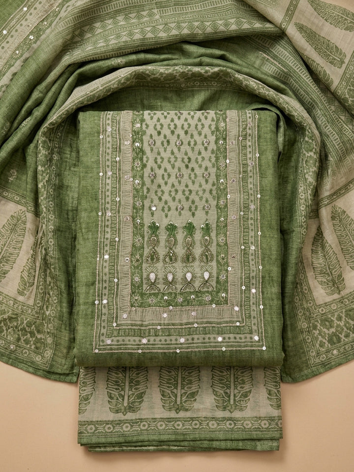 Mehndi Printed Chanderi Unstitched Dress Material