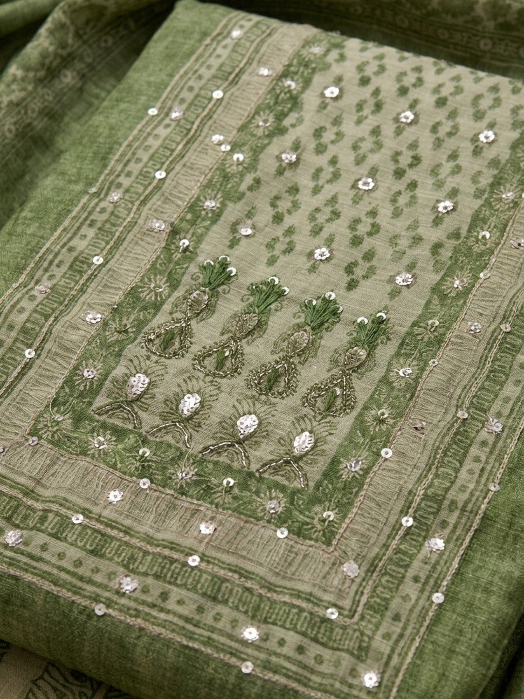 Mehndi Printed Chanderi Unstitched Dress Material