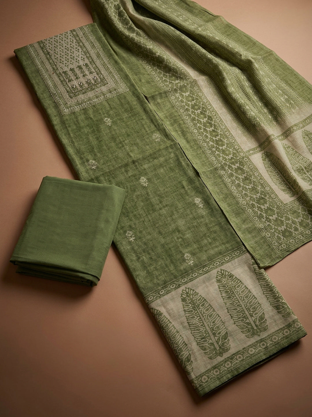 Mehndi Printed Chanderi Unstitched Dress Material