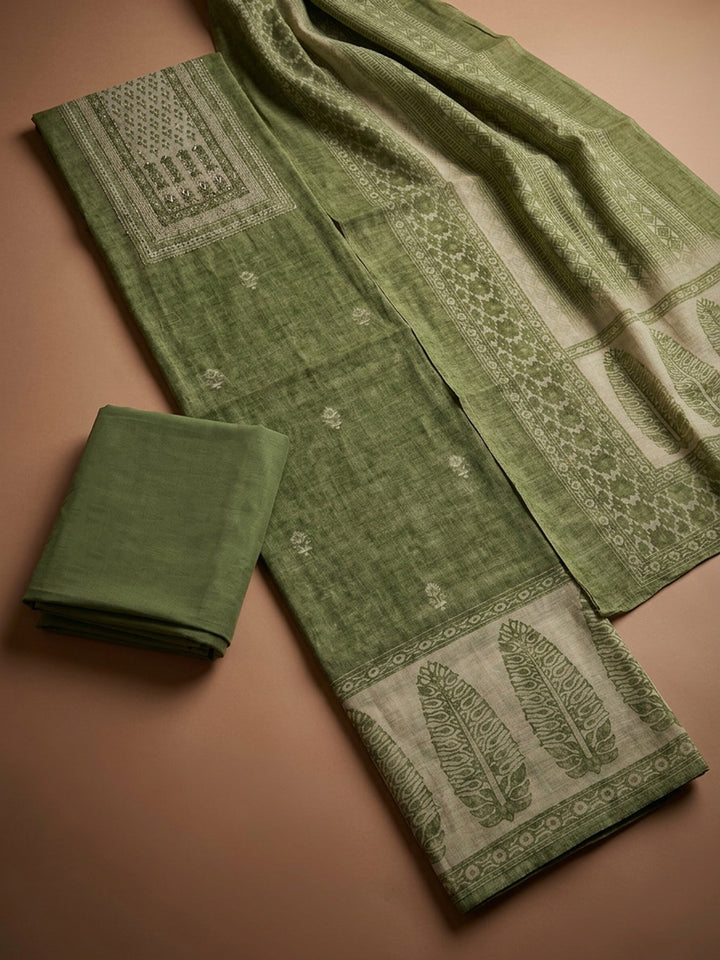 Mehndi Printed Chanderi Unstitched Dress Material