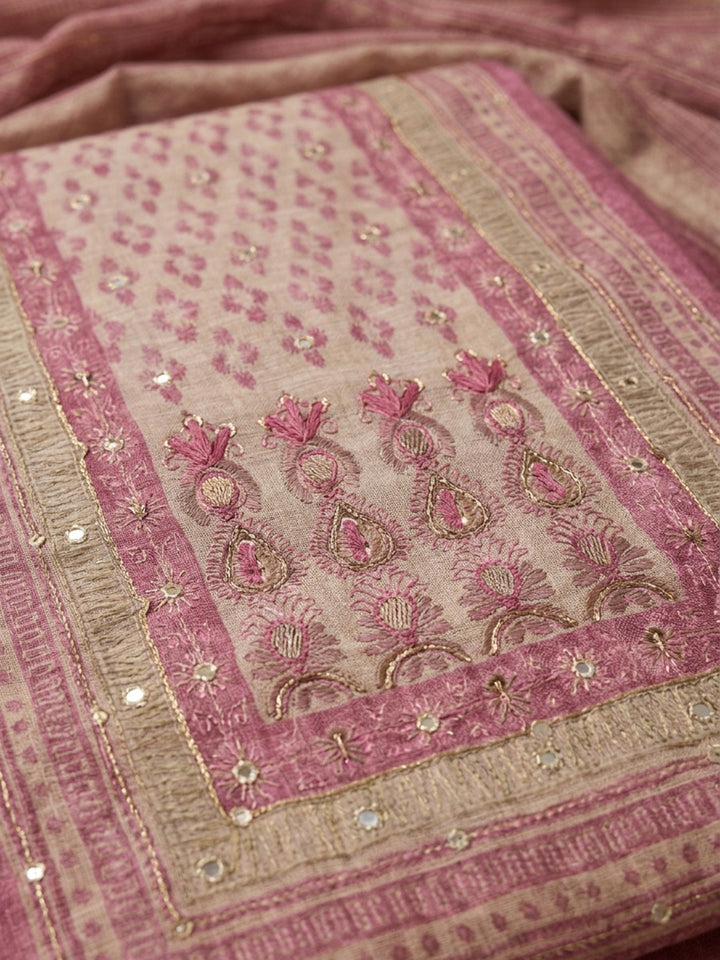 Onion Pink Printed Chanderi Unstitched Dress Material