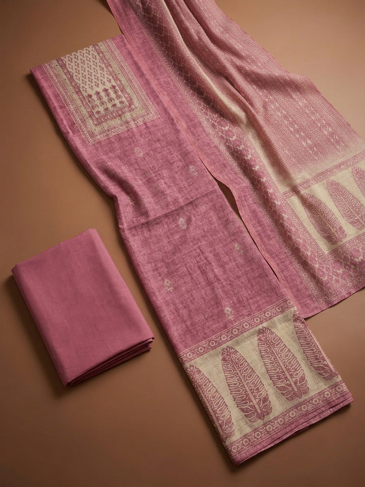 Onion Pink Printed Chanderi Unstitched Dress Material