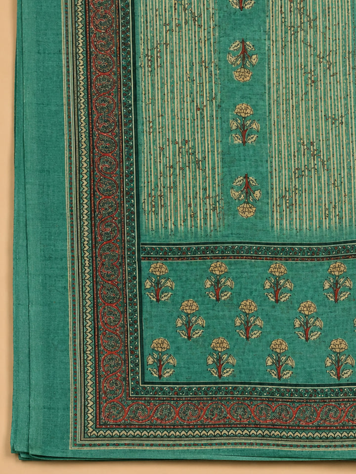 Rama Green Printed Chanderi Unstitched Dress Material