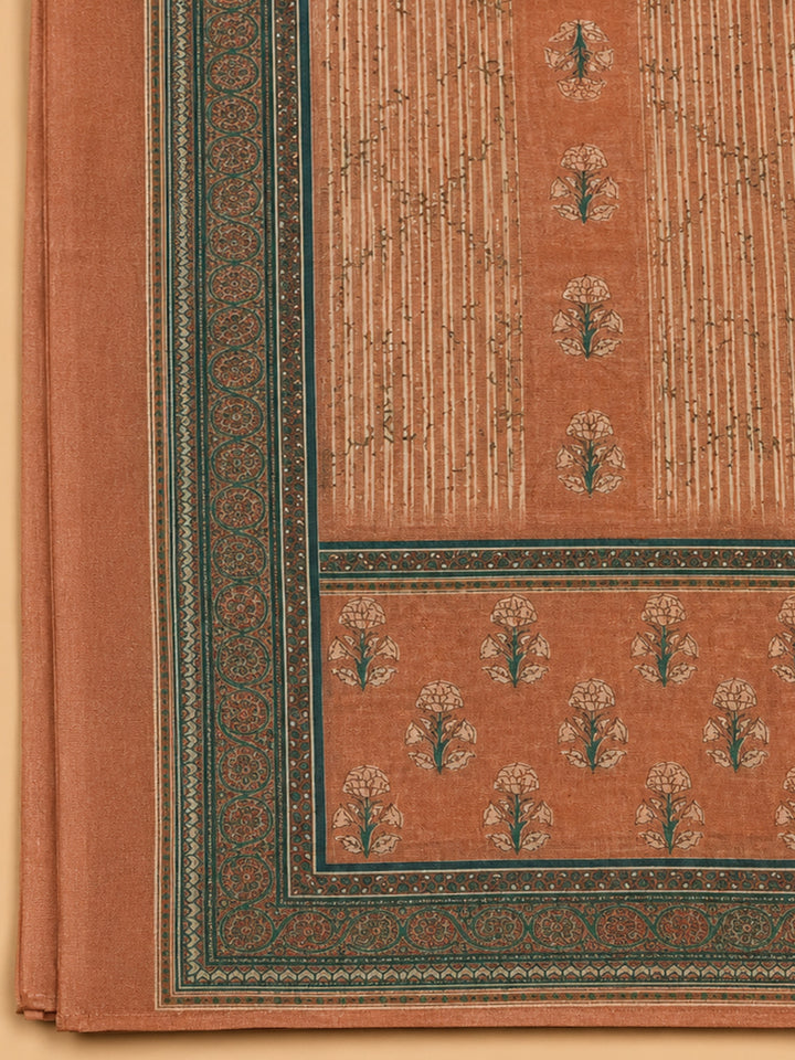 Rust Printed Chanderi Unstitched Dress Material