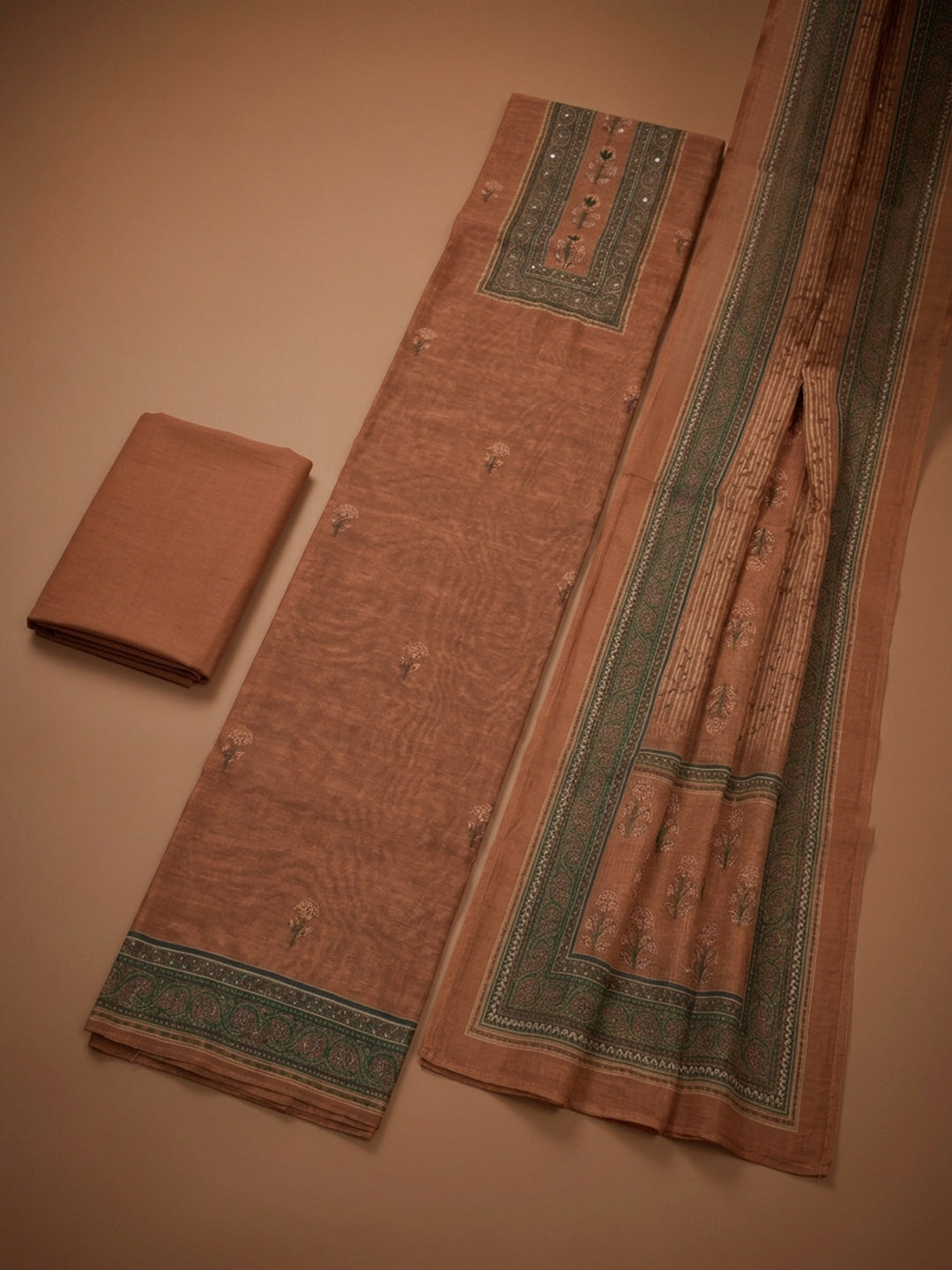 Rust Printed Chanderi Unstitched Dress Material