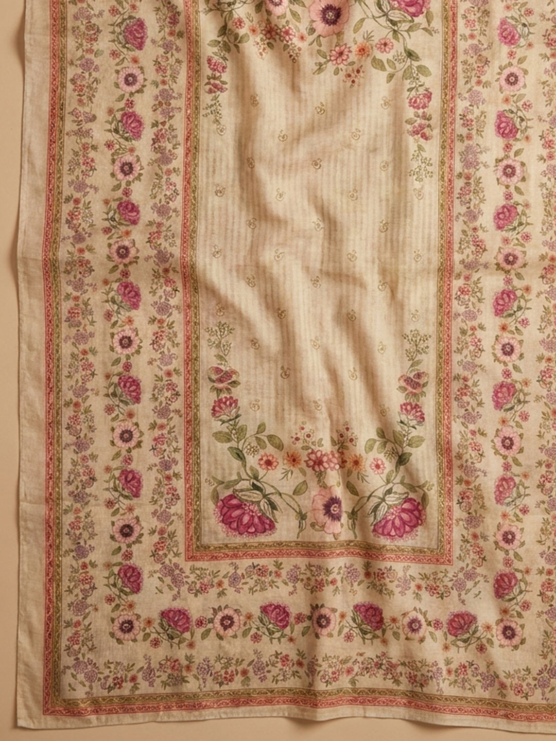 Beige Embroidery Chanderi Unstitched Dress Material