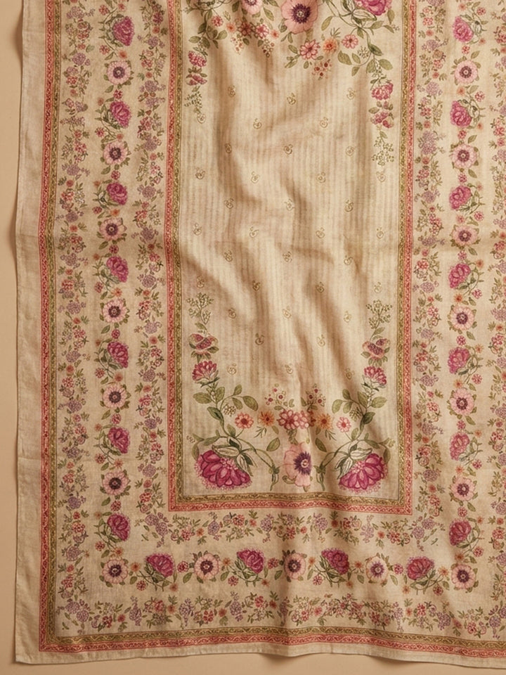Beige Embroidery Chanderi Unstitched Dress Material