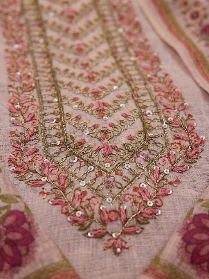 Peach Embroidery Chanderi Unstitched Dress Material