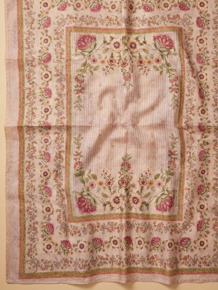 Peach Embroidery Chanderi Unstitched Dress Material
