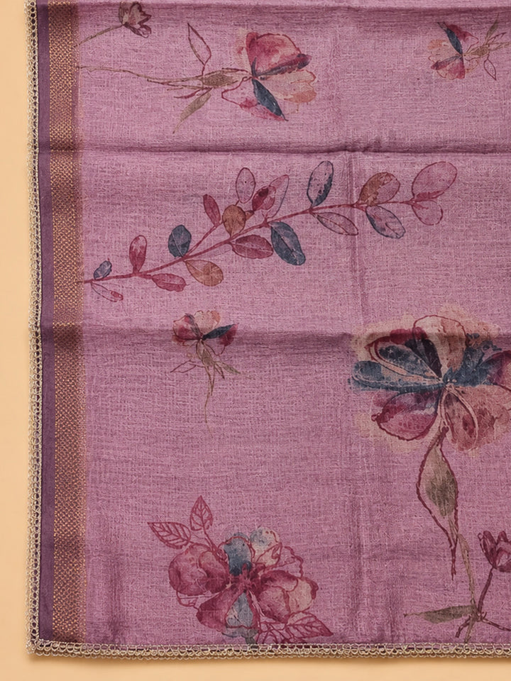 Wine Embroidery Chanderi Unstitched Dress Material