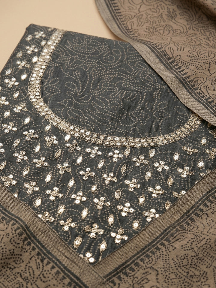 Black Embroidery Chanderi Unstitched Dress Material