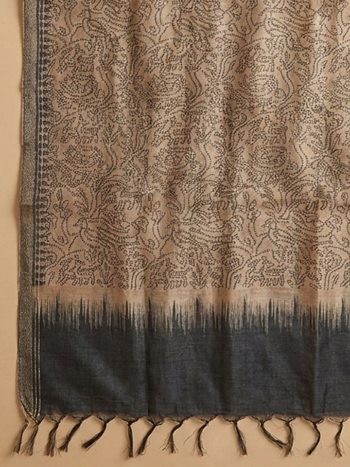 Black Embroidery Chanderi Unstitched Dress Material