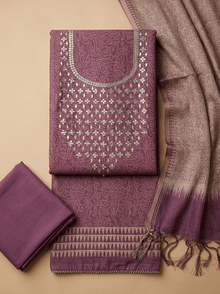 Purple Embroidery Chanderi Unstitched Dress Material