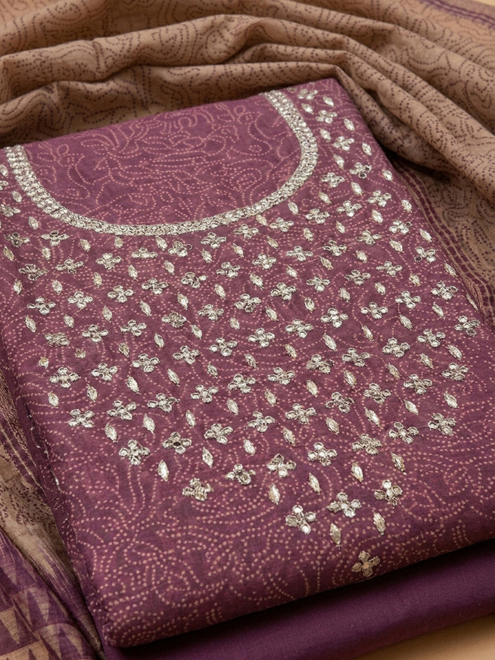 Purple Embroidery Chanderi Unstitched Dress Material