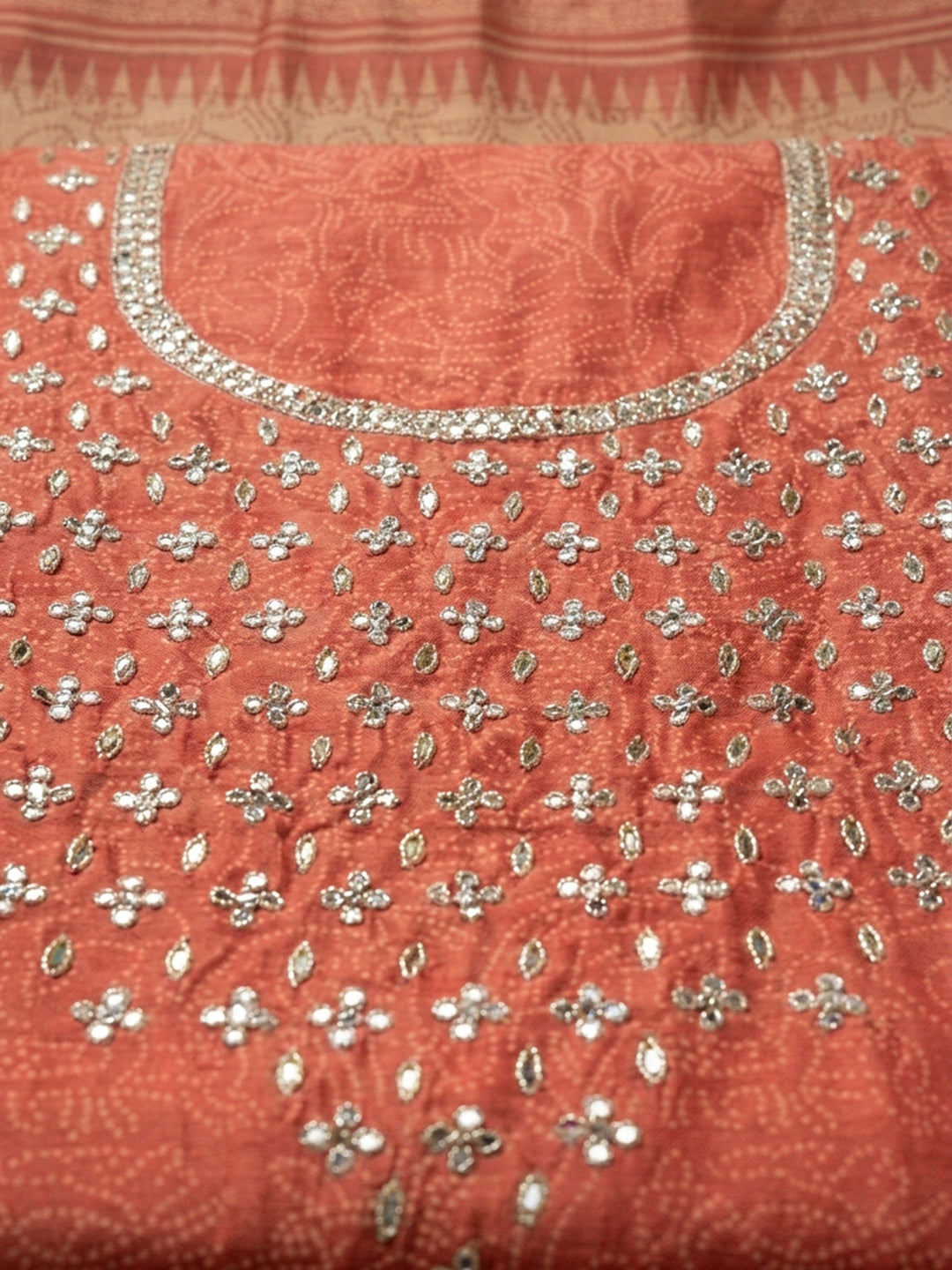 Red Embroidery Chanderi Unstitched Dress Material