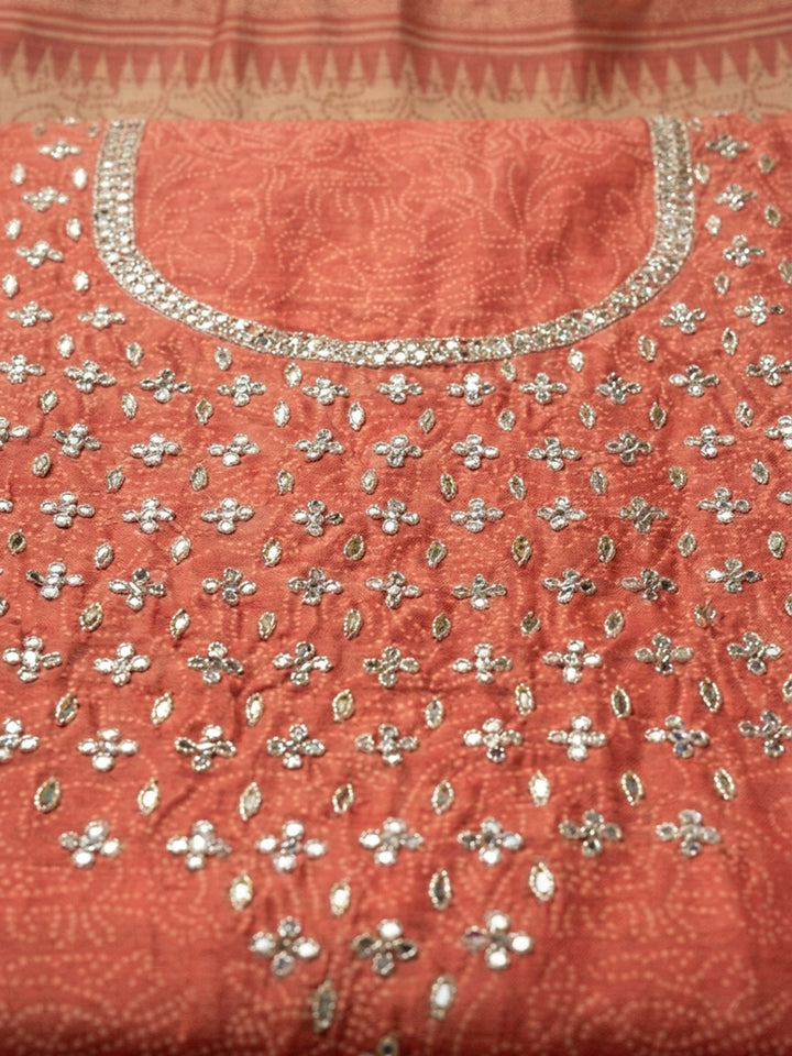 Red Embroidery Chanderi Unstitched Dress Material