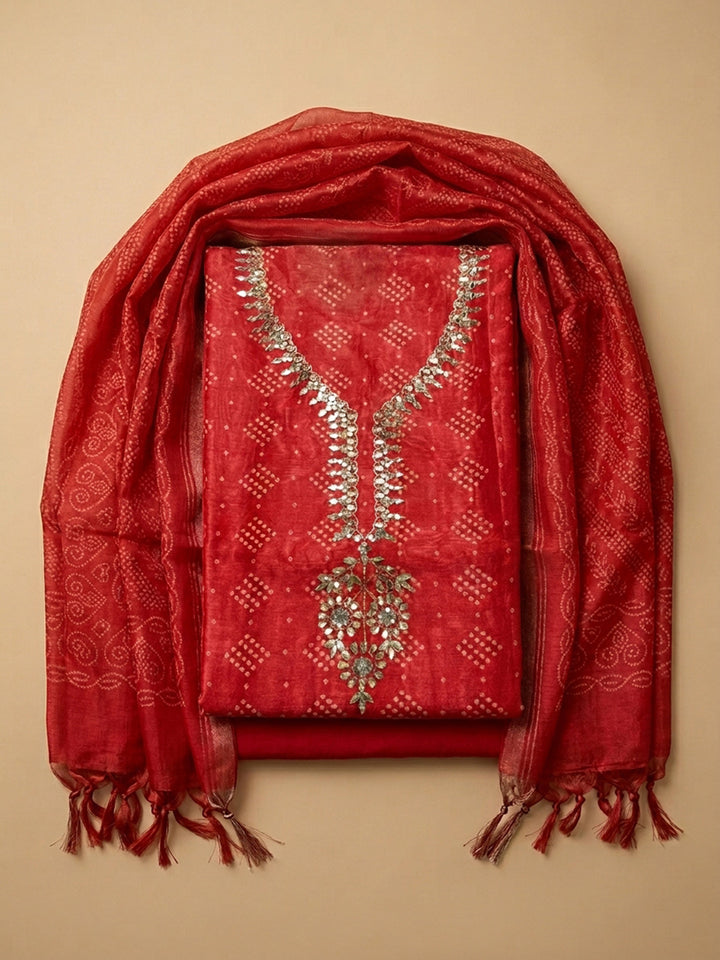 Maroon Embroidery Chanderi Unstitched Dress Material