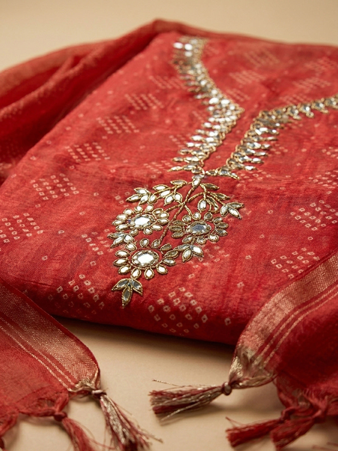 Maroon Embroidery Chanderi Unstitched Dress Material