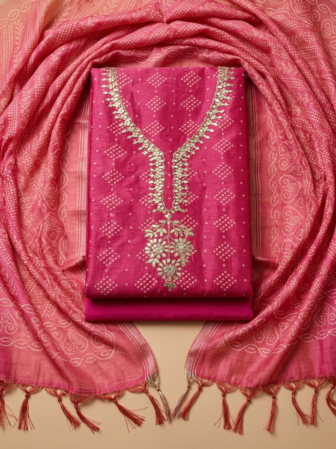 Rani Embroidery Chanderi Unstitched Dress Material
