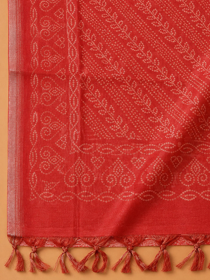 Red Embroidery Chanderi Unstitched Dress Material