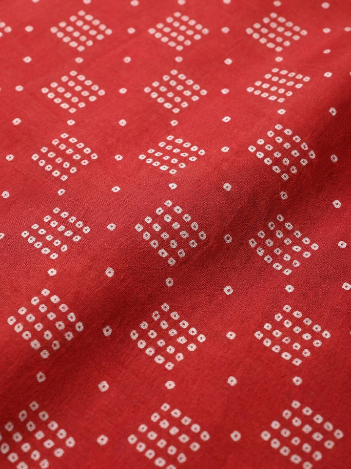 Red Embroidery Chanderi Unstitched Dress Material