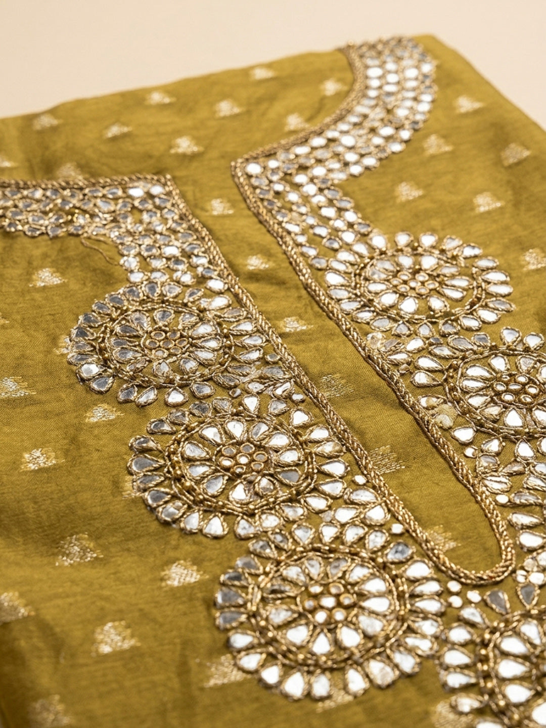 Mehndi Embroidery Chanderi Unstitched Dress Material