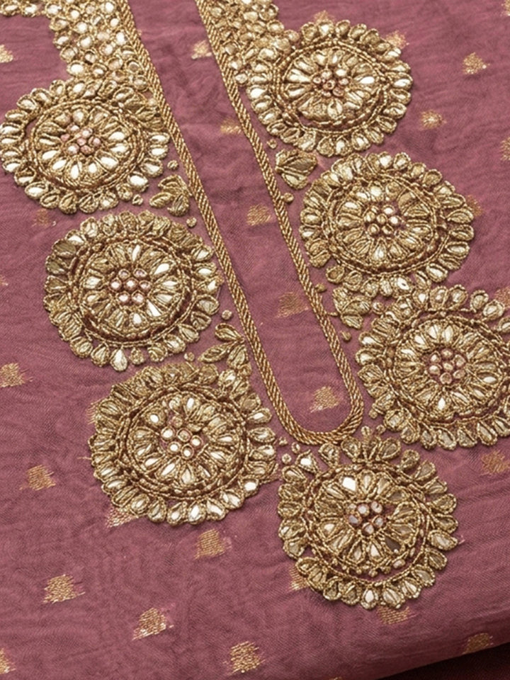 Onion Pink Embroidery Chanderi Unstitched Dress Material
