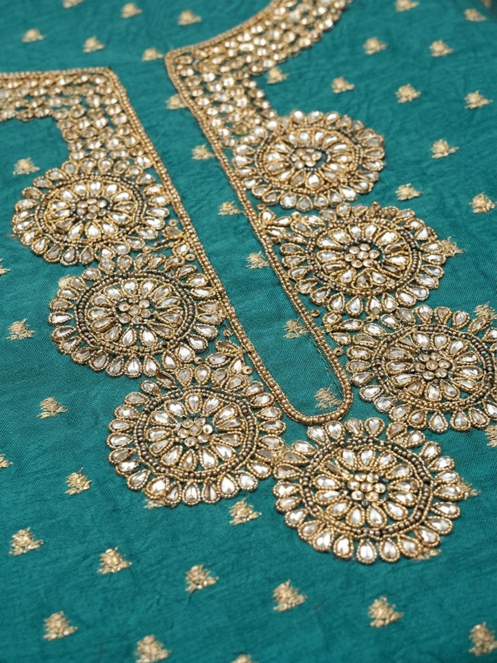 Rama Green Embroidery Chanderi Unstitched Dress Material