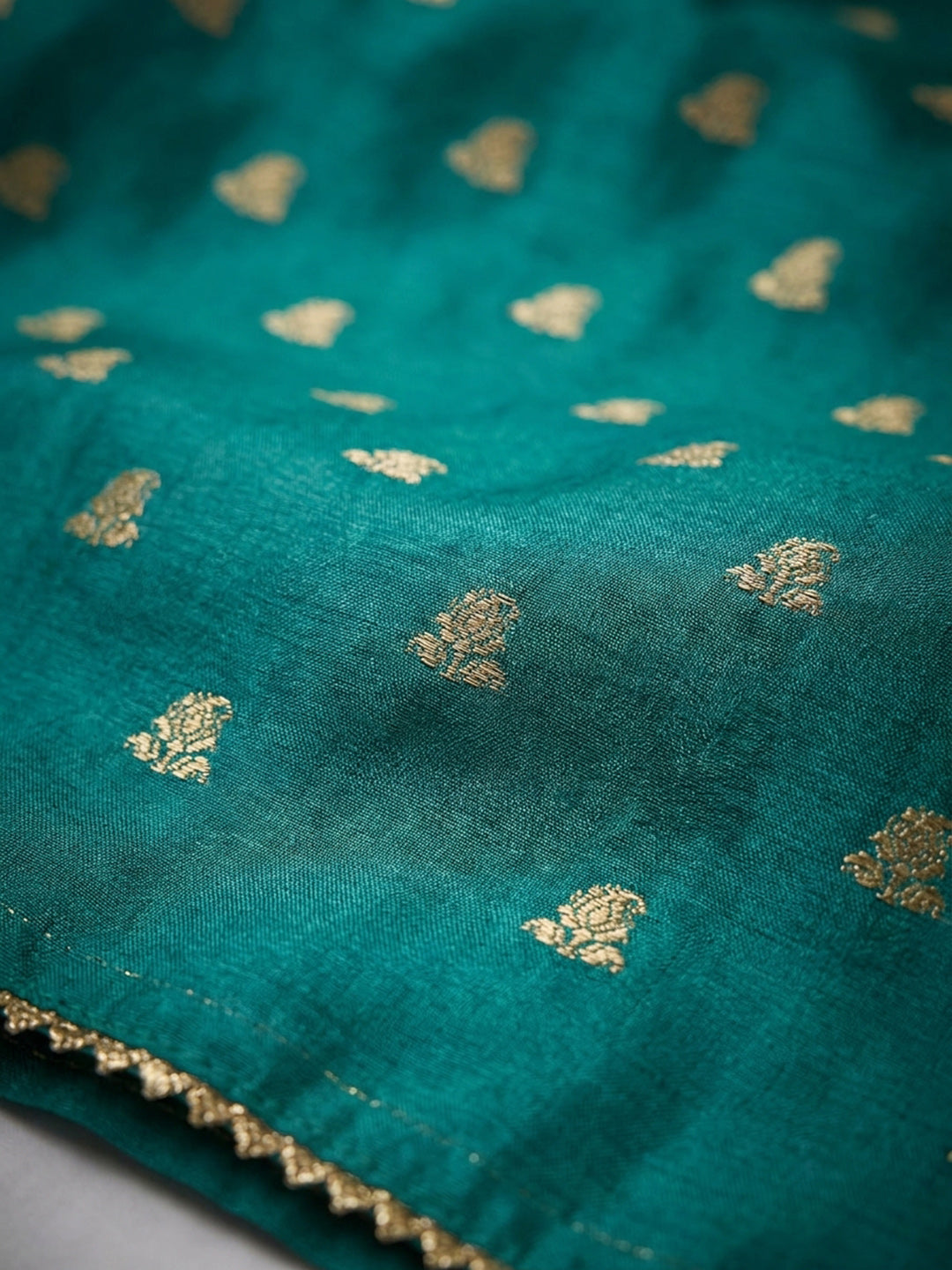 Rama Green Embroidery Chanderi Unstitched Dress Material