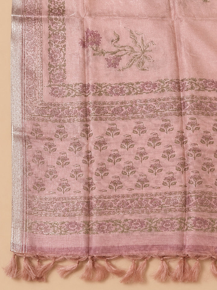 Peach Printed Chanderi Unstitched Dress Material
