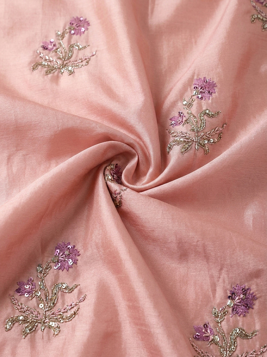 Peach Printed Chanderi Unstitched Dress Material