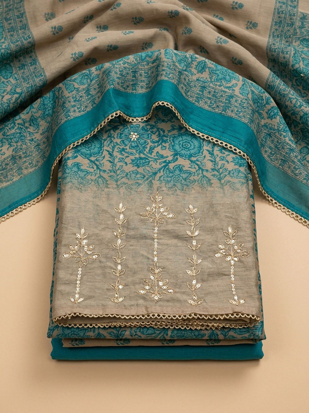 Firozee Printed Chanderi Unstitched Dress Material