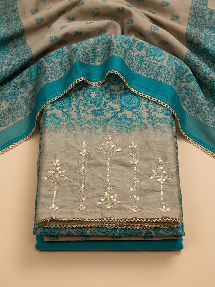 Firozee Printed Chanderi Unstitched Dress Material