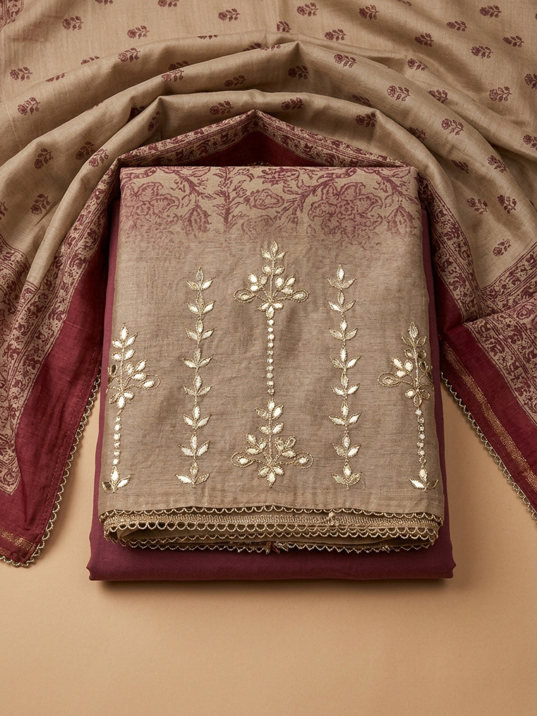 Onion Pink Printed Chanderi Unstitched Dress Material