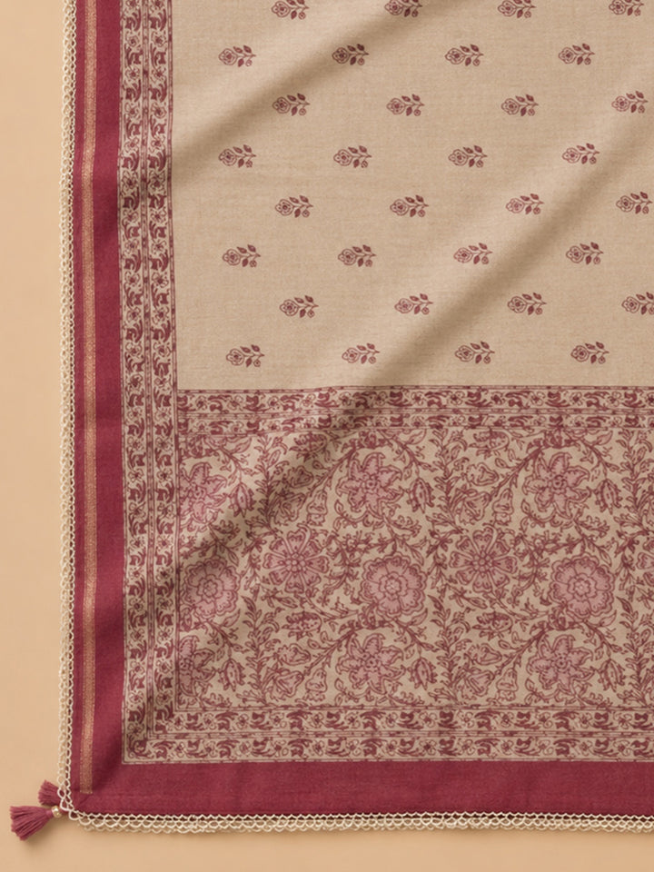 Onion Pink Printed Chanderi Unstitched Dress Material