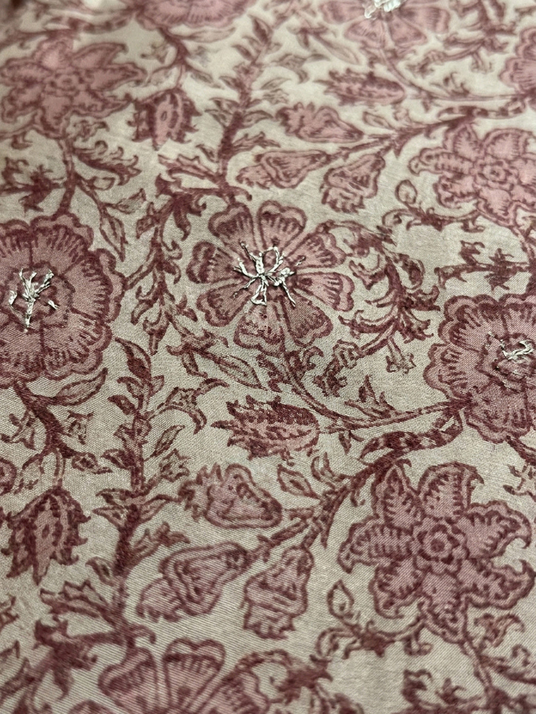 Onion Pink Printed Chanderi Unstitched Dress Material