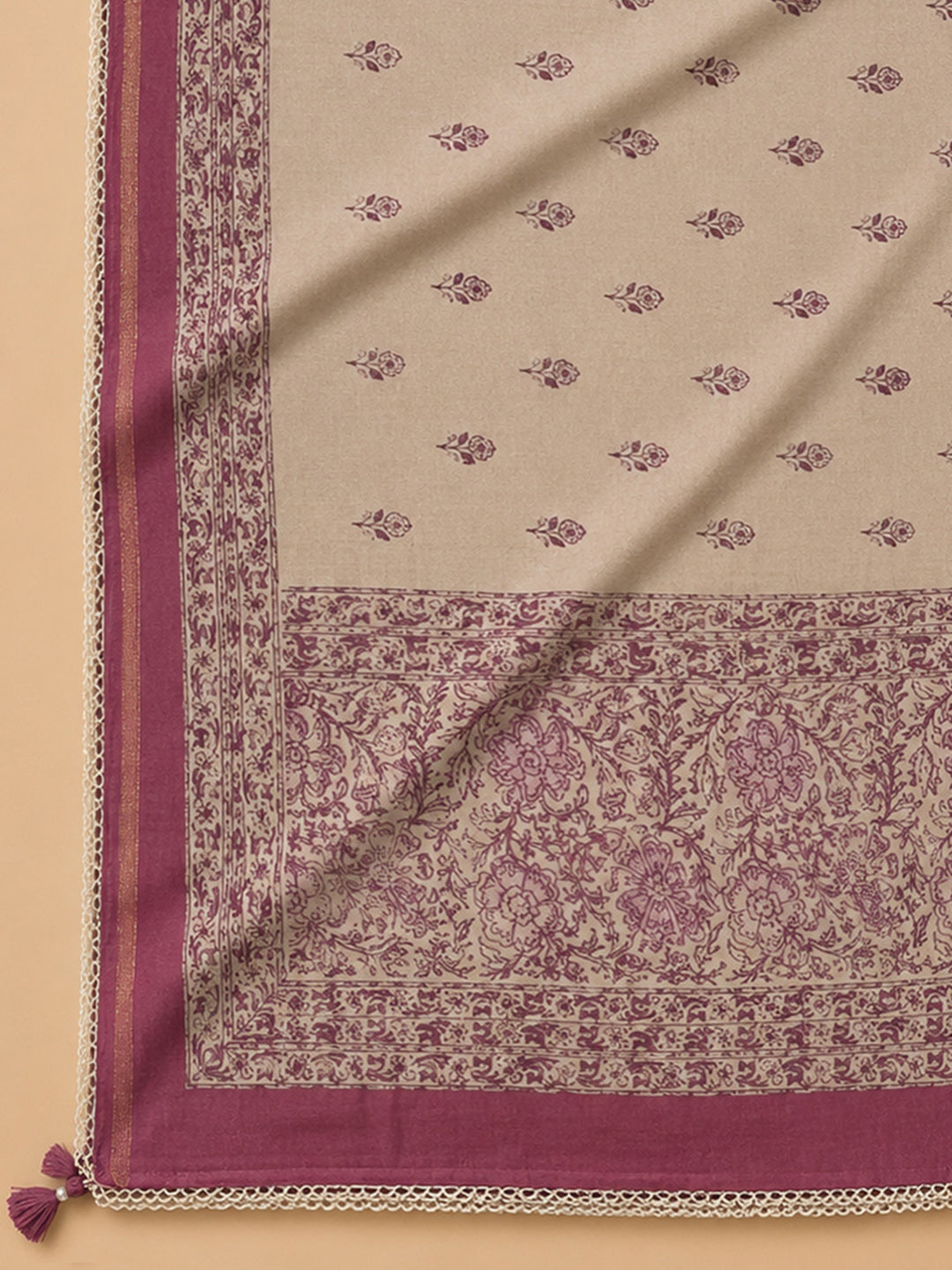Purple Printed Chanderi Unstitched Dress Material