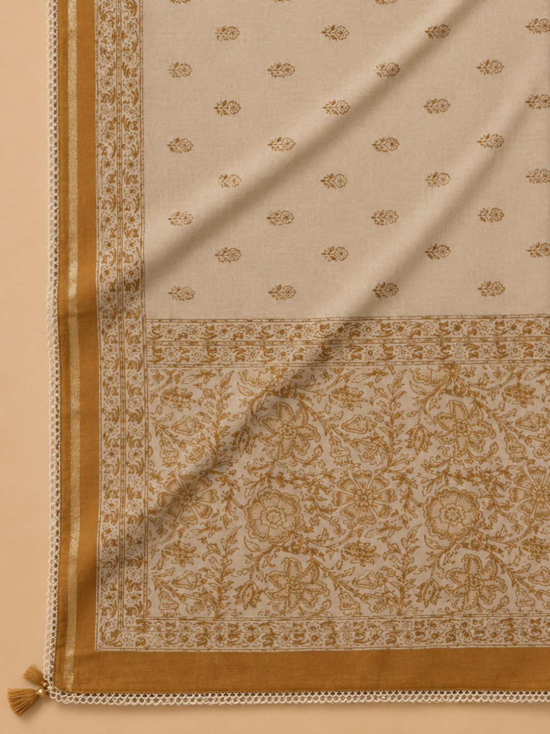 Rust Printed Chanderi Unstitched Dress Material