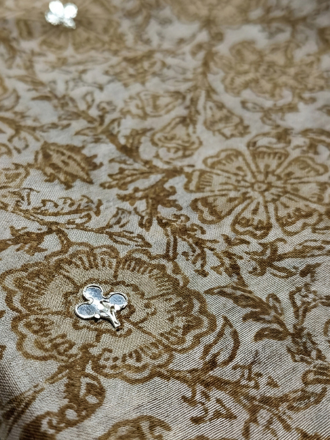 Rust Printed Chanderi Unstitched Dress Material