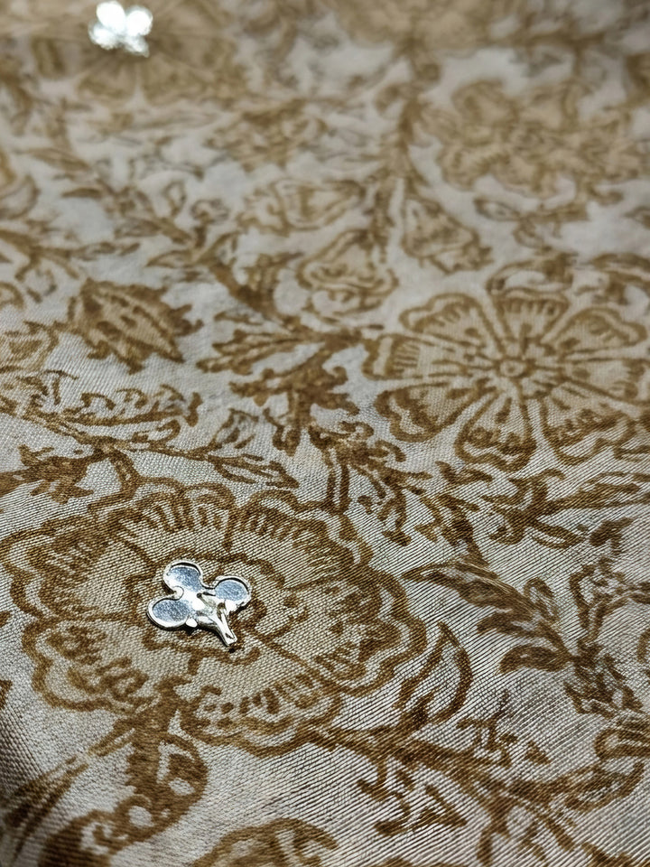 Rust Printed Chanderi Unstitched Dress Material
