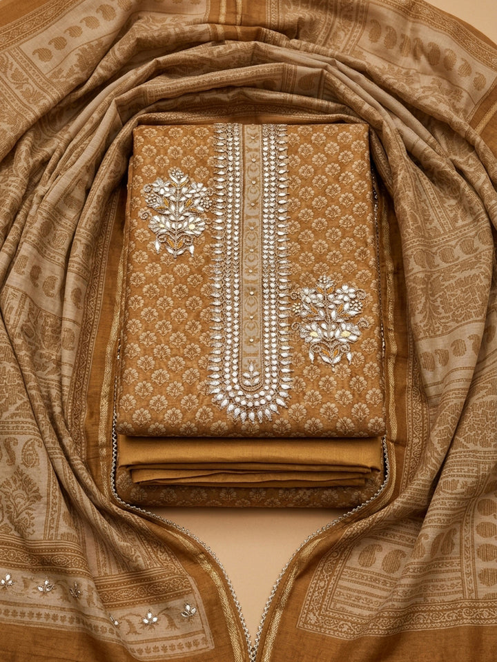 Gold Embroidery Chanderi Unstitched Dress Material