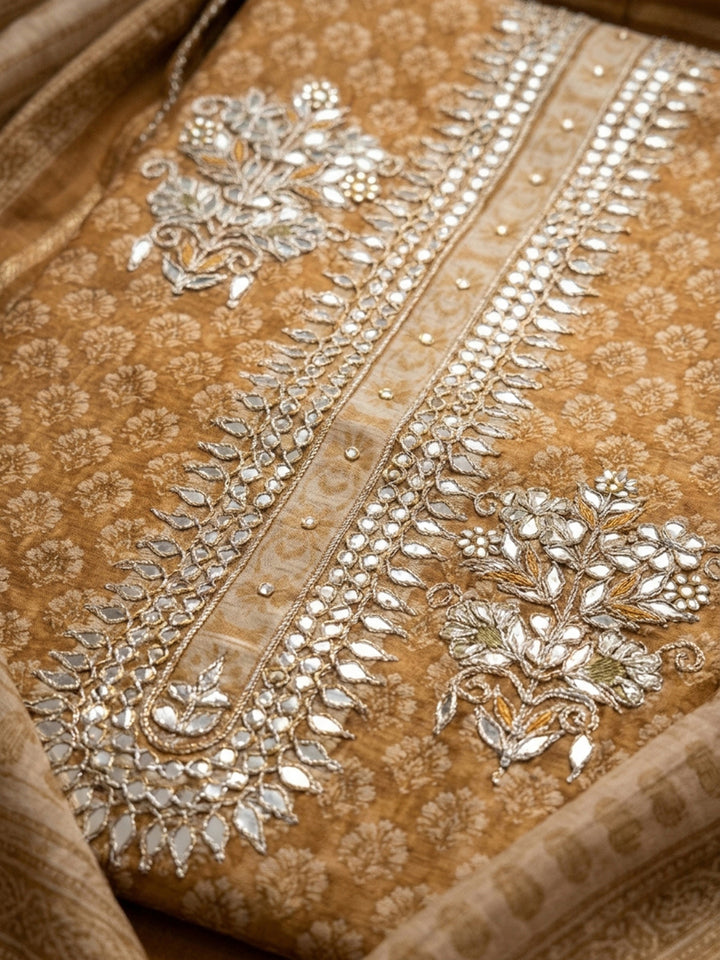 Gold Embroidery Chanderi Unstitched Dress Material