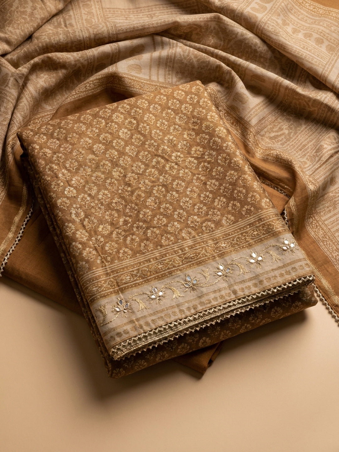 Gold Embroidery Chanderi Unstitched Dress Material
