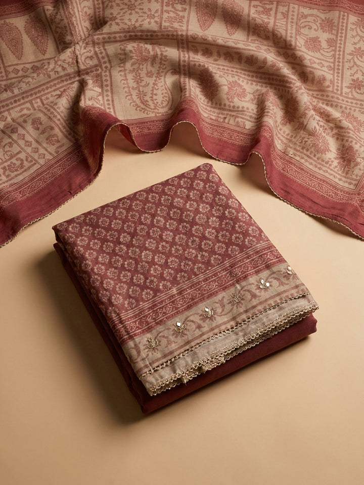 Onion Pink Embroidery Chanderi Unstitched Dress Material