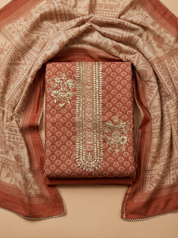 Rust Embroidery Chanderi Unstitched Dress Material