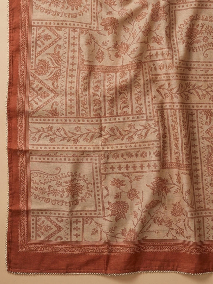 Rust Embroidery Chanderi Unstitched Dress Material