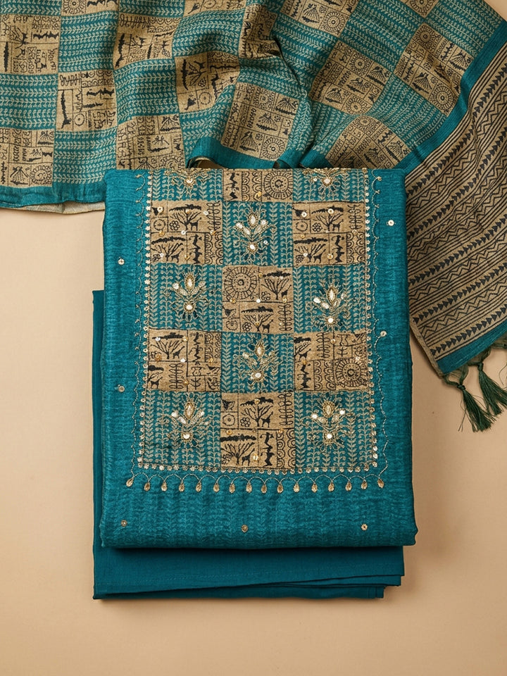 Firozee Printed Chanderi Unstitched Dress Material