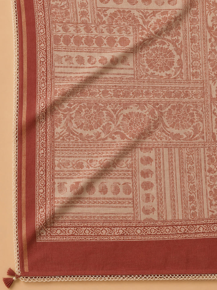 Brown Embroidery Chanderi Unstitched Dress Material