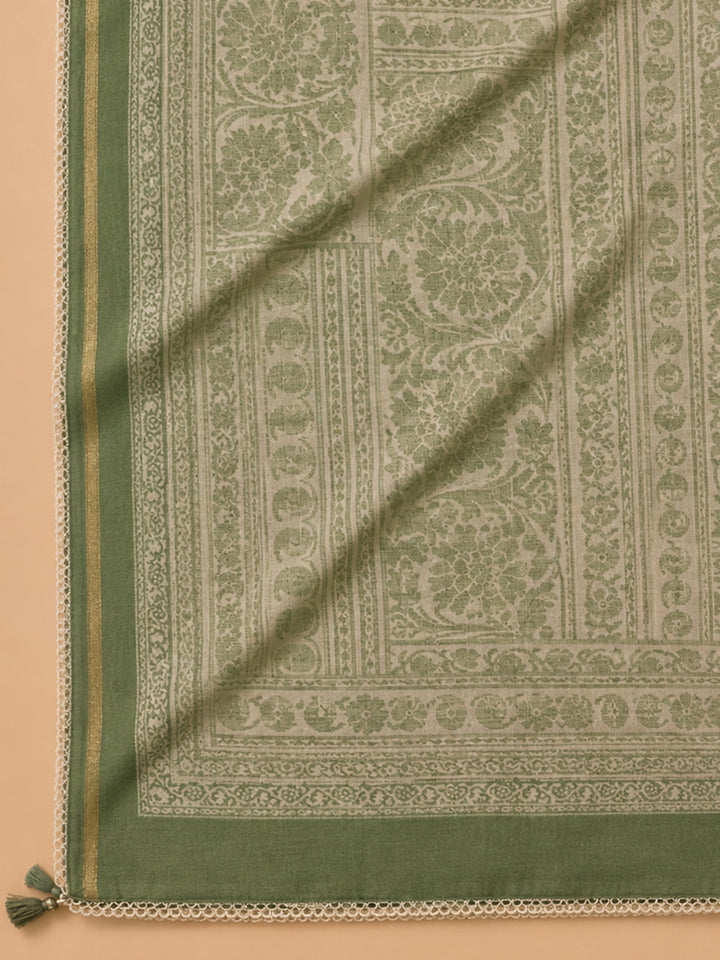 Green Embroidery Chanderi Unstitched Dress Material