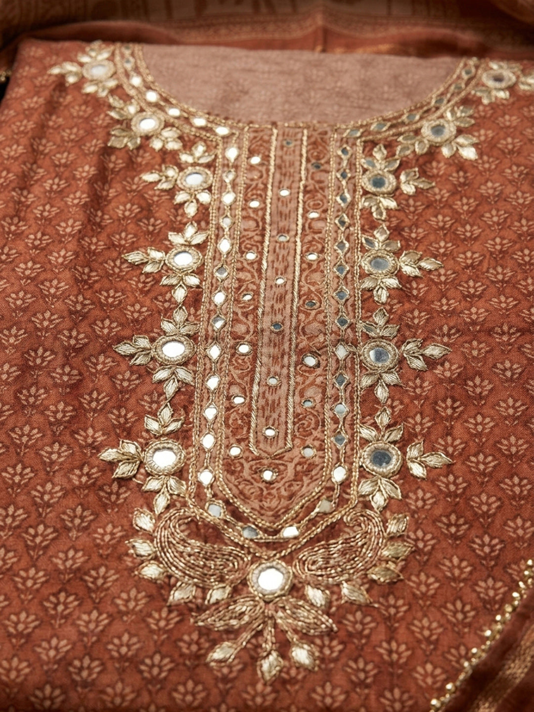 Maroon Embroidery Chanderi Unstitched Dress Material